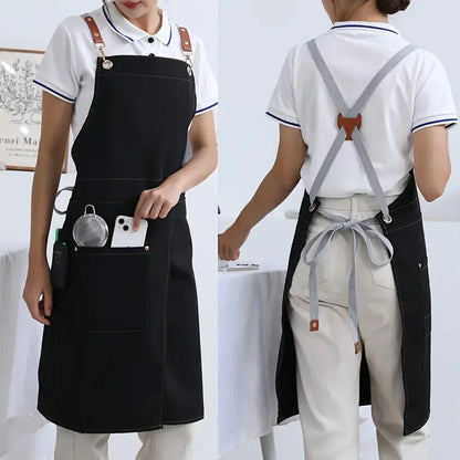 WorkEase Waterproof Canvas Apron – Split-Skirt Chef & Barista Apron with Pockets, Unisex Heavy-Duty Workwear in 6 Colors
