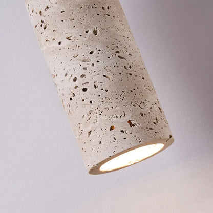Wabi-Sabi Travertine & Walnut Pendant Light – Japanese-Inspired Minimalist Natural Stone Hanging Lamp for Bedside & Dining