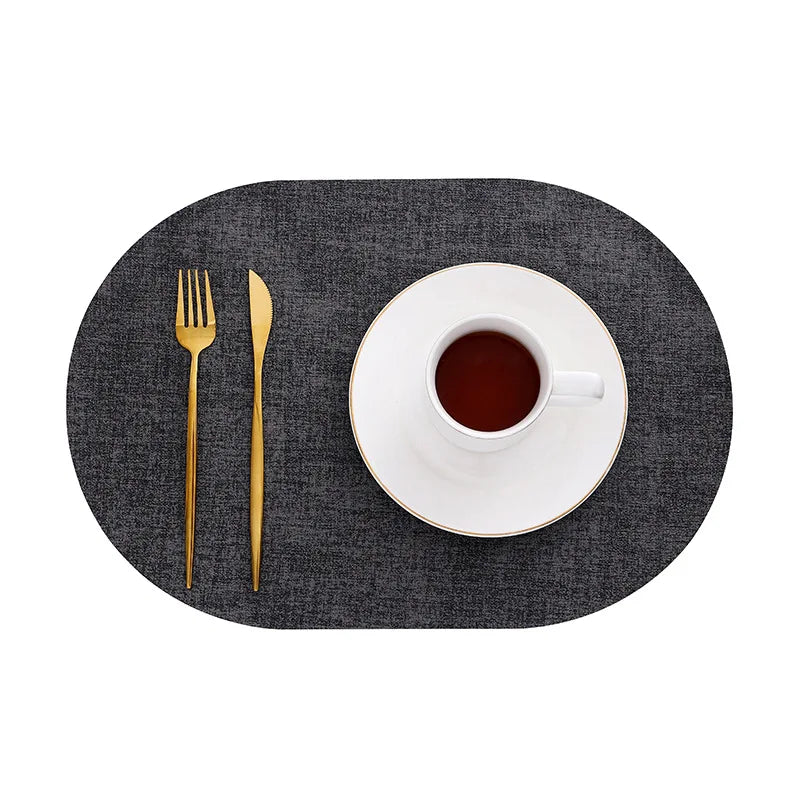 LinoMat Oval Faux Leather Placemats – Linen Texture Heat-Resistant Non-Slip Waterproof Table Mats, Set of 4 or 6, 8 Colors