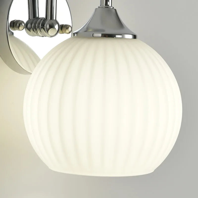 Quashion Modern Ribbed Glass Globe Wall Lamp – Polished Chrome or Brass Minimalist Wall Sconce for Bathroom, Bedroom & Hallway