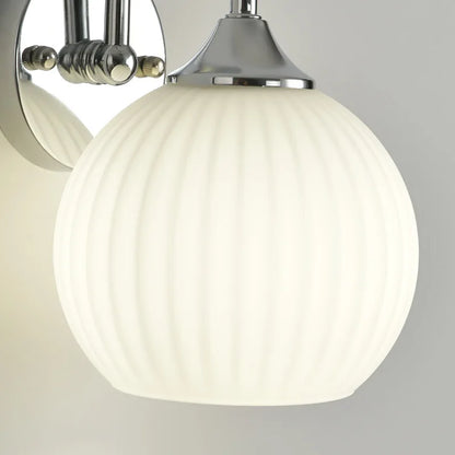 Quashion Modern Ribbed Glass Globe Wall Lamp – Polished Chrome or Brass Minimalist Wall Sconce for Bathroom, Bedroom & Hallway