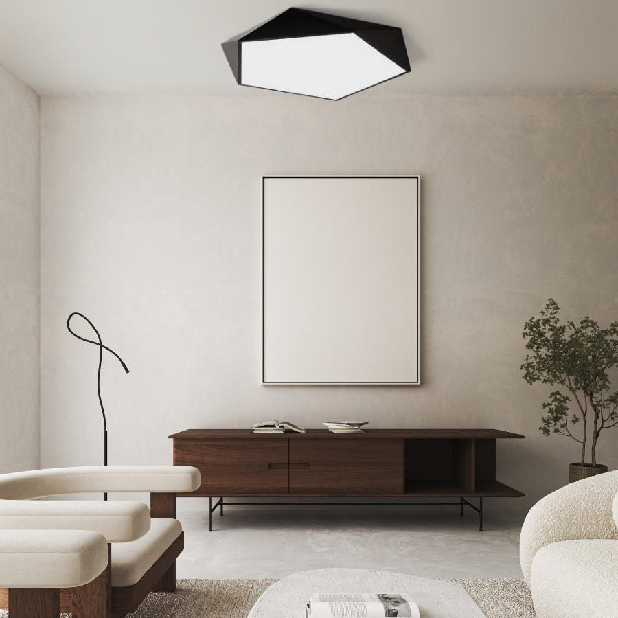 Skydor Modern Geometric LED Ceiling Light – Polygon Flush Mount Fixture 18W to 48W, 6 Colors for Living Room & Kitchen