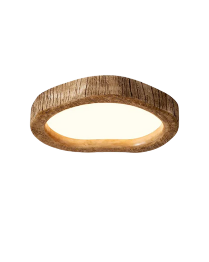 Le Halo Bois Wood-Effect LED Ceiling Light – Rustic Resin Flush Mount Lamp in S, M or L for Bedroom, Living Room & Hallway