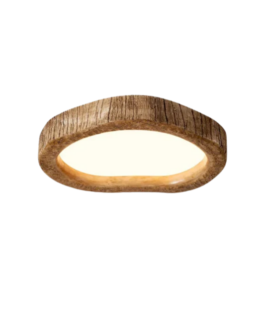 Le Halo Bois Wood-Effect LED Ceiling Light – Rustic Resin Flush Mount Lamp in S, M or L for Bedroom, Living Room & Hallway