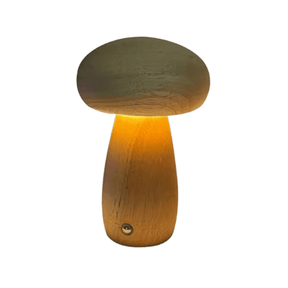 Portobello Natural Wood Mushroom Lamp – Rechargeable Touch-Dimmable Bedside Night Light, 6-8 Hour Battery, Walnut or Wood