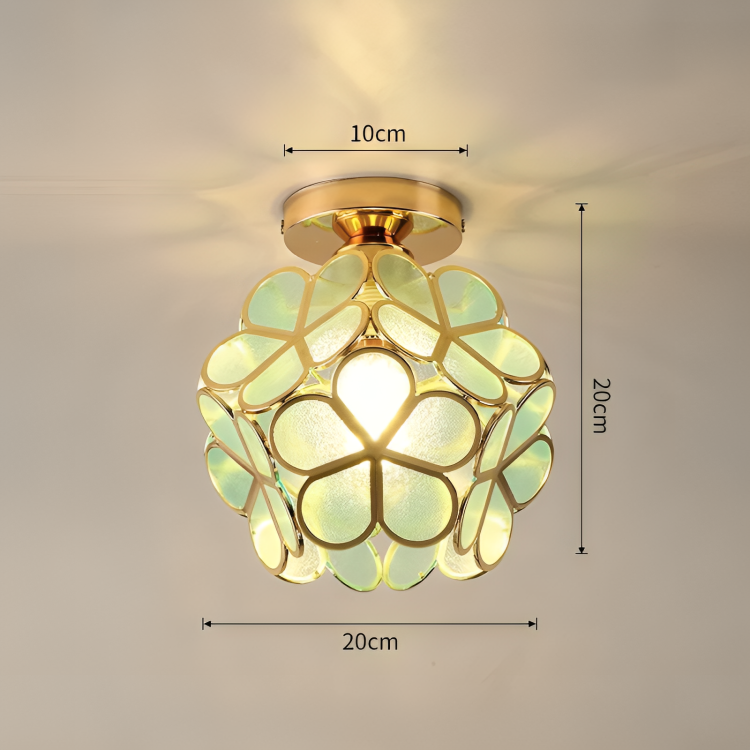 Colorful Retro Flower Ceiling Light – Vintage-Inspired Flush Mount Lamp in Green, Amber, Pink or Blue, E14 Bulb
