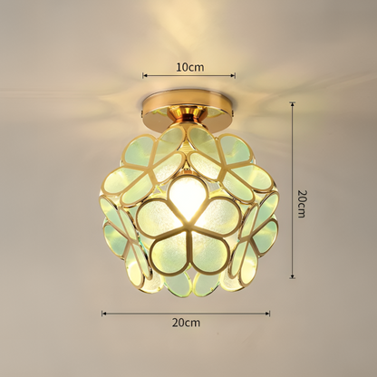 Colorful Retro Flower Ceiling Light – Vintage-Inspired Flush Mount Lamp in Green, Amber, Pink or Blue, E14 Bulb
