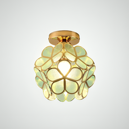 Colorful Retro Flower Ceiling Light – Vintage-Inspired Flush Mount Lamp in Green, Amber, Pink or Blue, E14 Bulb