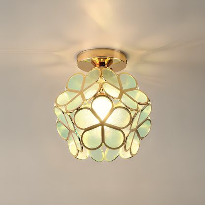 Colorful Retro Flower Ceiling Light – Vintage-Inspired Flush Mount Lamp in Green, Amber, Pink or Blue, E14 Bulb