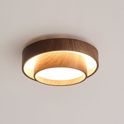 Vaako Walnut Finish LED Ceiling Lamp – Realistic Wood-Grain Flush Mount Light, 40 or 50 cm, Warm or Cool White