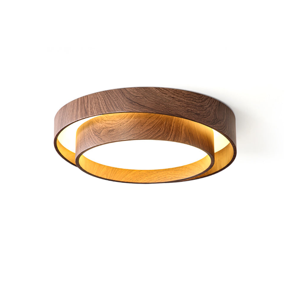 Vaako Walnut Finish LED Ceiling Lamp – Realistic Wood-Grain Flush Mount Light, 40 or 50 cm, Warm or Cool White