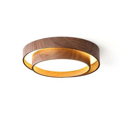 Vaako Walnut Finish LED Ceiling Lamp – Realistic Wood-Grain Flush Mount Light, 40 or 50 cm, Warm or Cool White