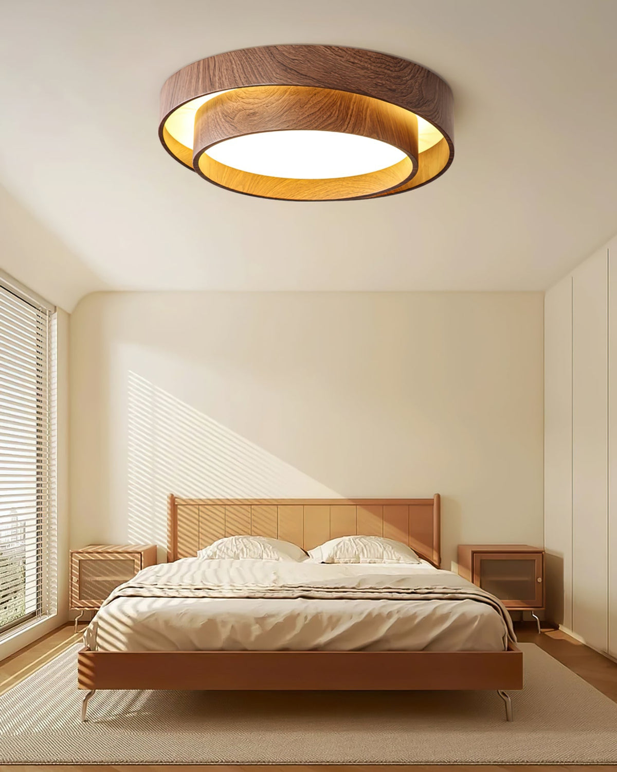 Vaako Walnut Finish LED Ceiling Lamp – Realistic Wood-Grain Flush Mount Light, 40 or 50 cm, Warm or Cool White