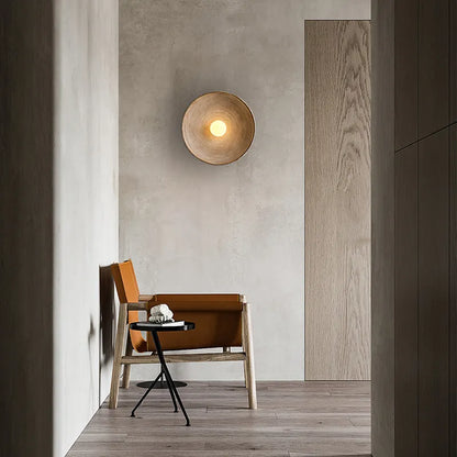 Rustic Handcrafted Wood-Look Circular Wall Sconce – LED Bulb Included, Warm or Cool White Wall Light for Bedroom & Dining