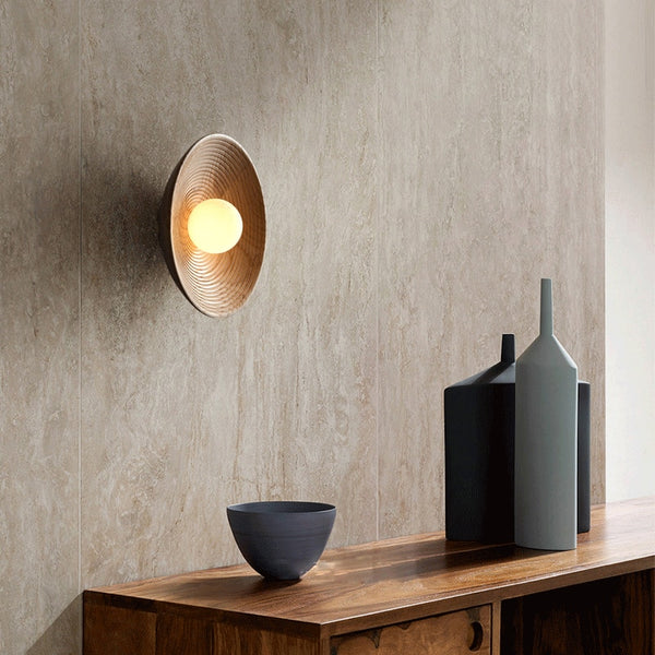 Rustic Handcrafted Wood-Look Circular Wall Sconce – LED Bulb Included, Warm or Cool White Wall Light for Bedroom & Dining