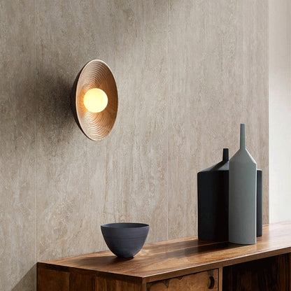 Rustic Handcrafted Wood-Look Circular Wall Sconce – LED Bulb Included, Warm or Cool White Wall Light for Bedroom & Dining