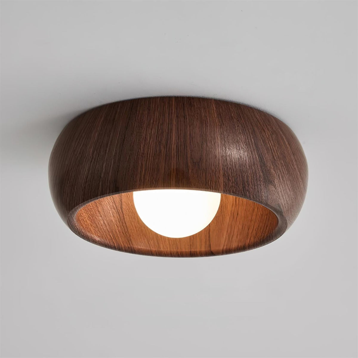 Albanora Modern Minimalist Wooden LED Ceiling Lamp – Low-Glare Warm White Flush Mount Light in Walnut or Natural Wood