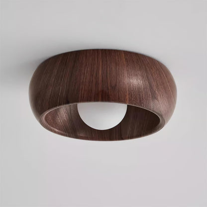 Albanora Modern Minimalist Wooden LED Ceiling Lamp – Low-Glare Warm White Flush Mount Light in Walnut or Natural Wood