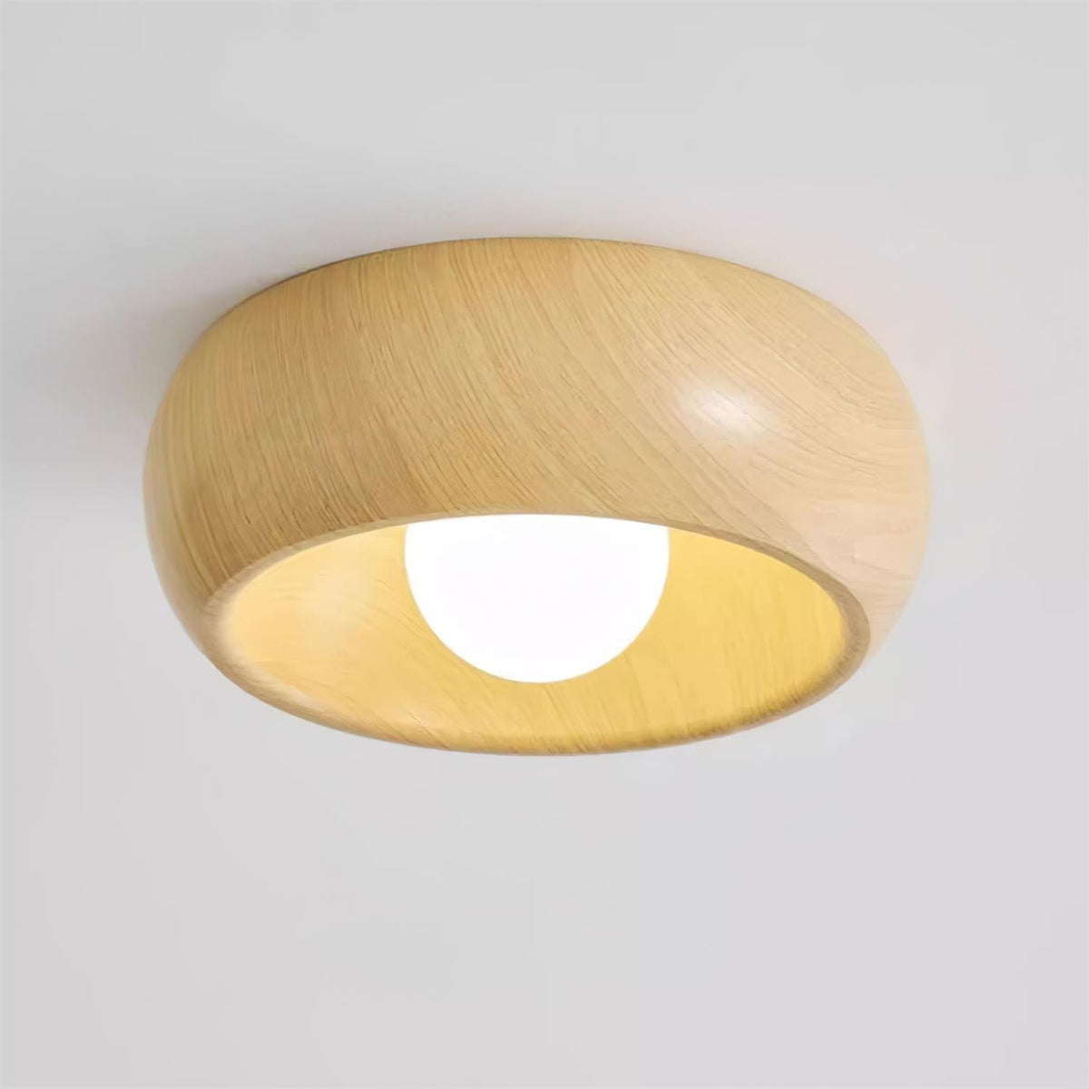 Albanora Modern Minimalist Wooden LED Ceiling Lamp – Low-Glare Warm White Flush Mount Light in Walnut or Natural Wood