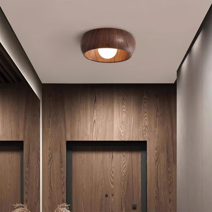 Albanora Modern Minimalist Wooden LED Ceiling Lamp – Low-Glare Warm White Flush Mount Light in Walnut or Natural Wood