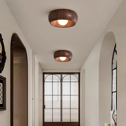Albanora Modern Minimalist Wooden LED Ceiling Lamp – Low-Glare Warm White Flush Mount Light in Walnut or Natural Wood