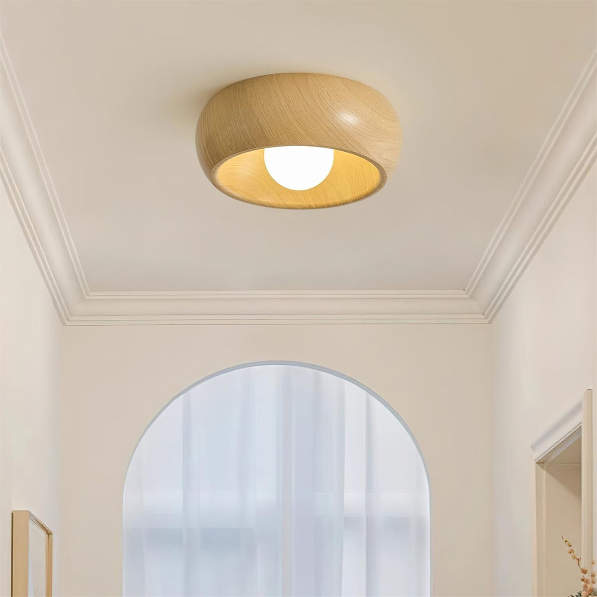Albanora Modern Minimalist Wooden LED Ceiling Lamp – Low-Glare Warm White Flush Mount Light in Walnut or Natural Wood