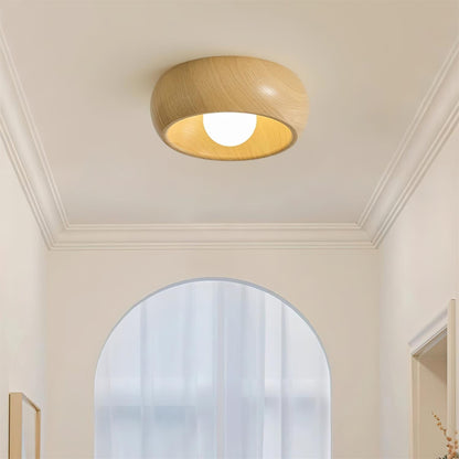 Albanora Modern Minimalist Wooden LED Ceiling Lamp – Low-Glare Warm White Flush Mount Light in Walnut or Natural Wood