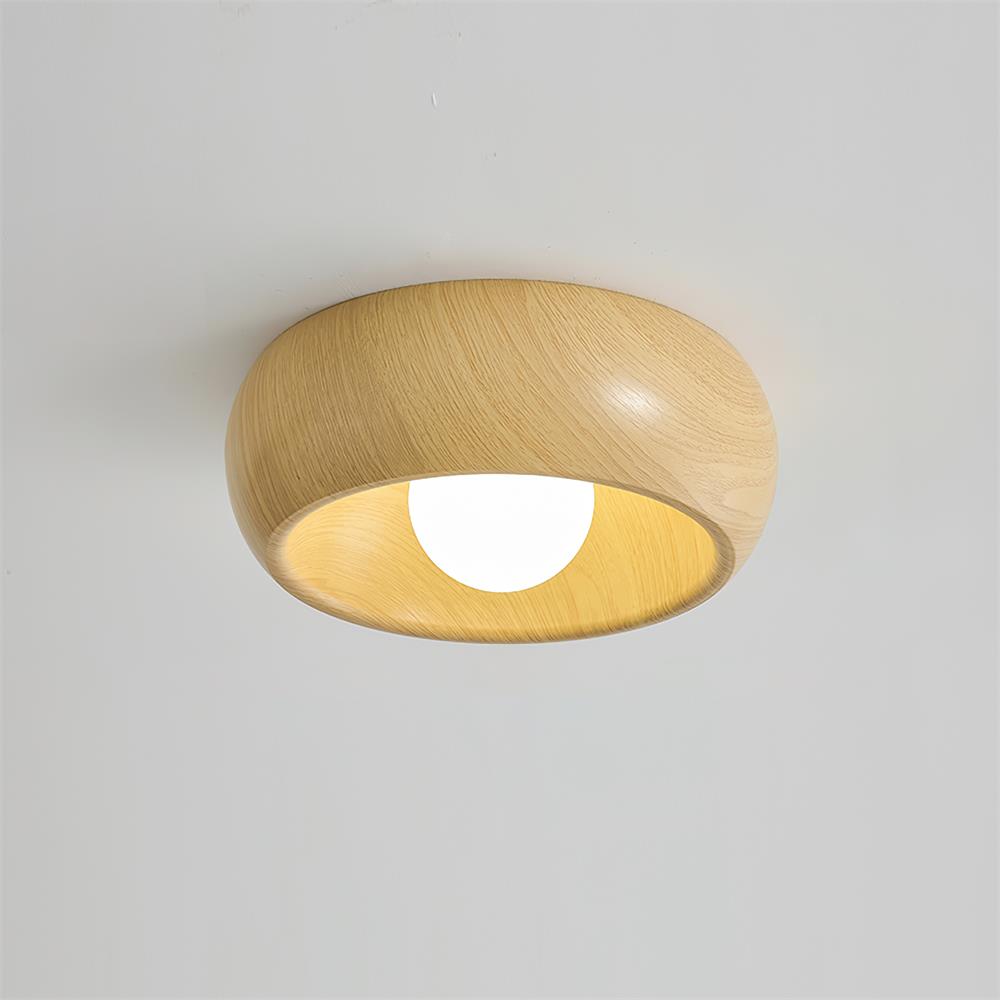 Albanora Modern Minimalist Wooden LED Ceiling Lamp – Low-Glare Warm White Flush Mount Light in Walnut or Natural Wood