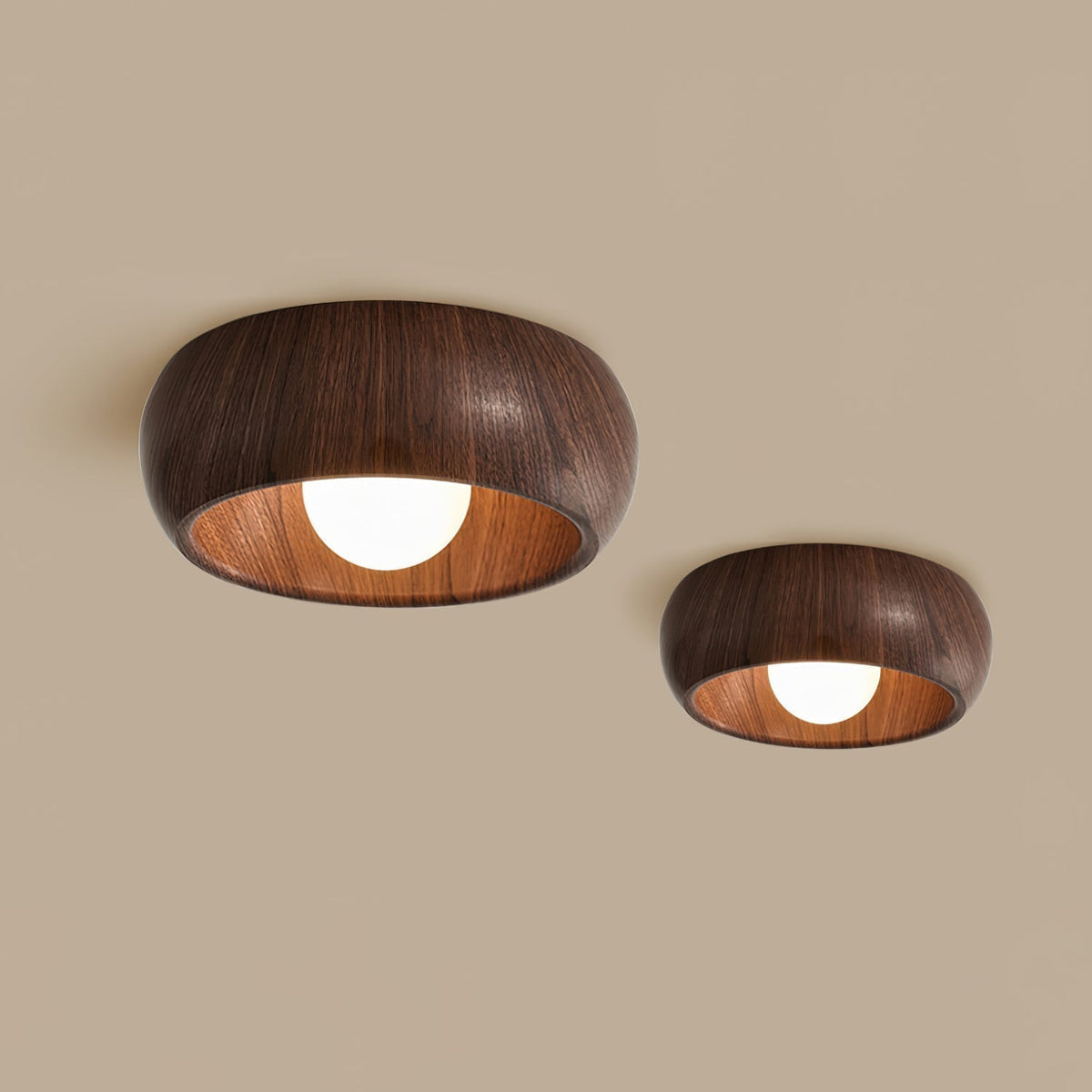 Albanora Modern Minimalist Wooden LED Ceiling Lamp – Low-Glare Warm White Flush Mount Light in Walnut or Natural Wood