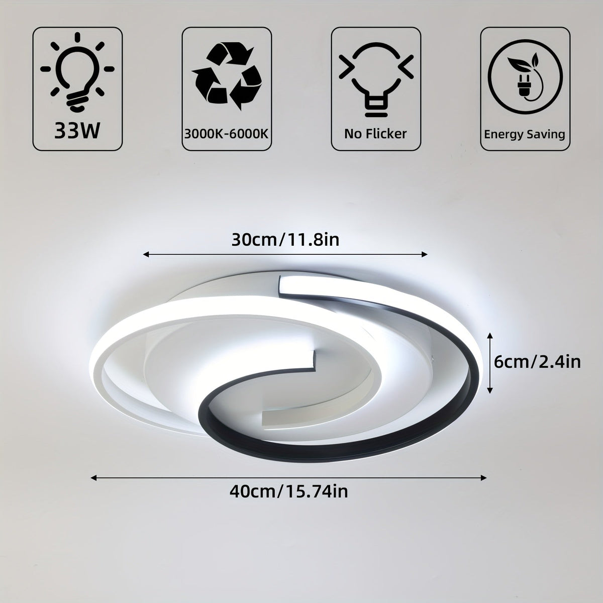 Modern Spiral LED Ceiling Light – Minimalist Round Flush Mount with 3000K, 4000K or 6000K Adjustable Light Color