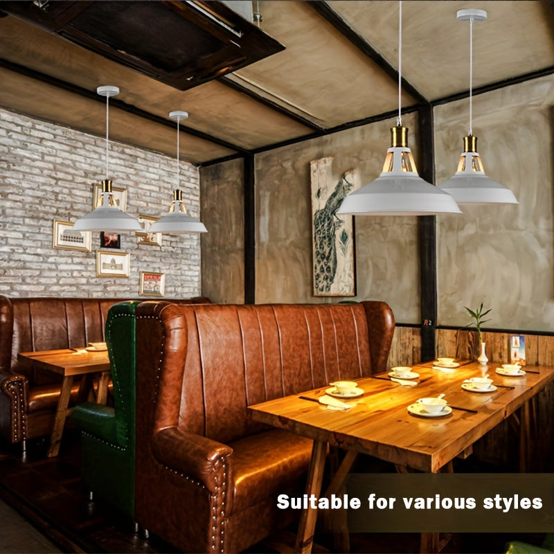 Industrial Metal Pendant Light – Retro Loft Matte Dome Hanging Lamp with Brass Accent, 100 cm Adjustable Cable, Black or White