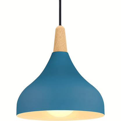 Modern Teardrop Metal & Wood Pendant Light – Scandinavian Hanging Lamp with 100 cm Adjustable Cord in 9 Colors
