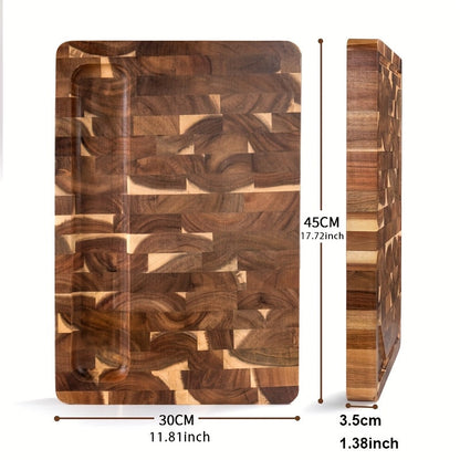 Premium End-Grain Acacia Wood Cutting Board – Knife-Friendly Solid Wood Chopping Block, Moisture-Resistant Kitchen Board