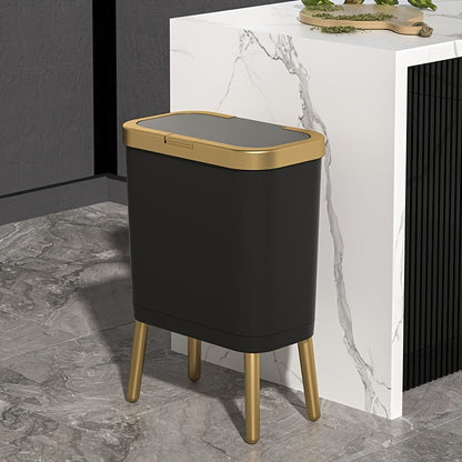 15L Modern Odor-Sealing Trash Can with Elevated Legs – Slim Flip-Top Waste Bin with Metallic Trim for Kitchen, Bathroom & Living Room