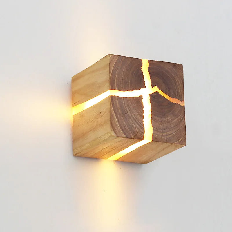 WoodAura Hand-Carved Solid Wood & Resin LED Wall Light – One-of-a-Kind Artistic Wall Lamp or Table Lamp, Plug-In Option