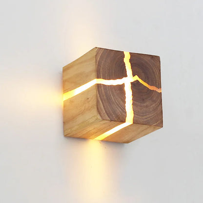 WoodAura Hand-Carved Solid Wood & Resin LED Wall Light – One-of-a-Kind Artistic Wall Lamp or Table Lamp, Plug-In Option