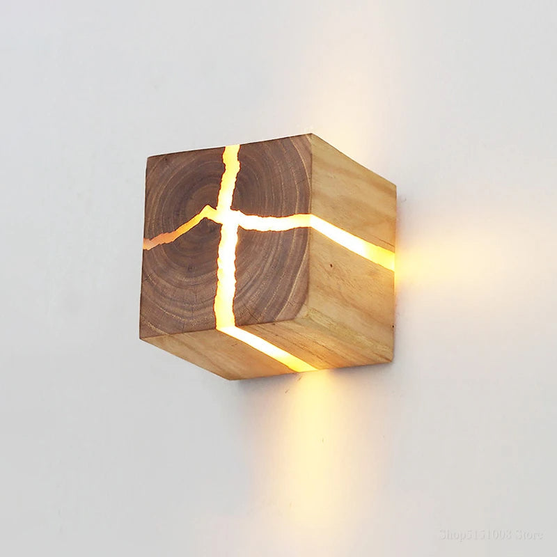 WoodAura Hand-Carved Solid Wood & Resin LED Wall Light – One-of-a-Kind Artistic Wall Lamp or Table Lamp, Plug-In Option