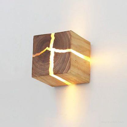 WoodAura Hand-Carved Solid Wood & Resin LED Wall Light – One-of-a-Kind Artistic Wall Lamp or Table Lamp, Plug-In Option