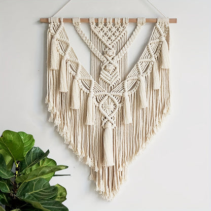 Bohemian Macrame Wall Hanging – Handcrafted Woven Tapestry with Tassels and Fringe, Boho Wall Art Decor for Bedroom