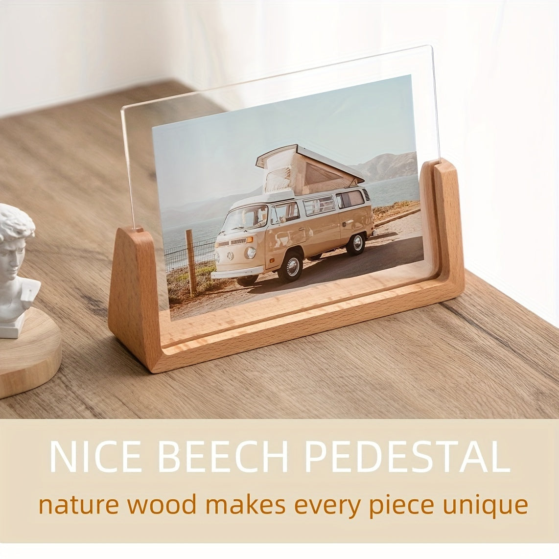 U-Shaped Acrylic & Wood Photo Frame – Modern Minimalist 6 Inch Picture Frame, Tabletop Display Gift
