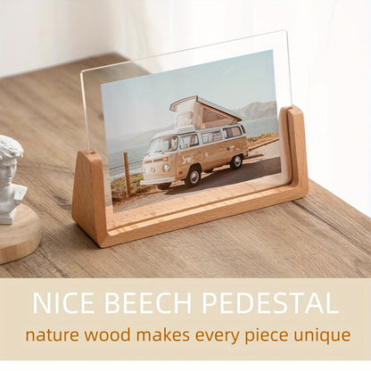 U-Shaped Acrylic & Wood Photo Frame – Modern Minimalist 6 Inch Picture Frame, Tabletop Display Gift