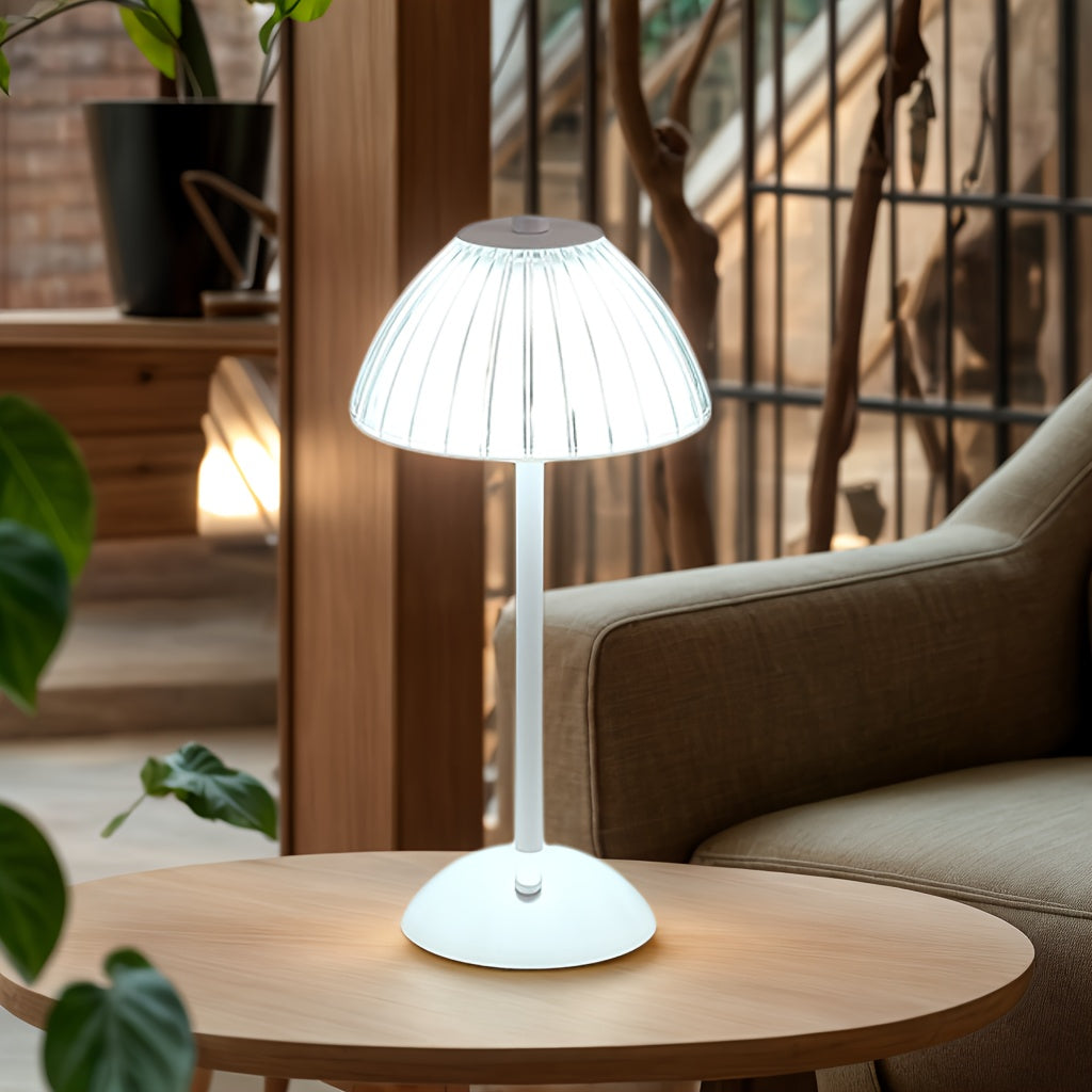 Golden Touch Rechargeable Table Lamp – Cordless Ribbed Acrylic Crystal-Style LED Lamp with 3 Light Modes for Bedside & Dining