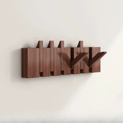 Foldable Piano Key Wooden Wall Hooks – Solid Wood 6-Hook Coat Rack, Space-Saving Entryway Hanger in Natural or Walnut