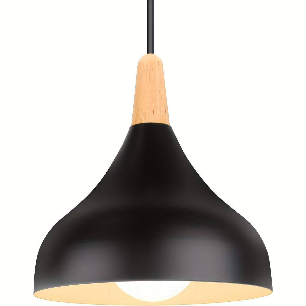 Modern Teardrop Metal & Wood Pendant Light – Scandinavian Hanging Lamp with 100 cm Adjustable Cord in 9 Colors