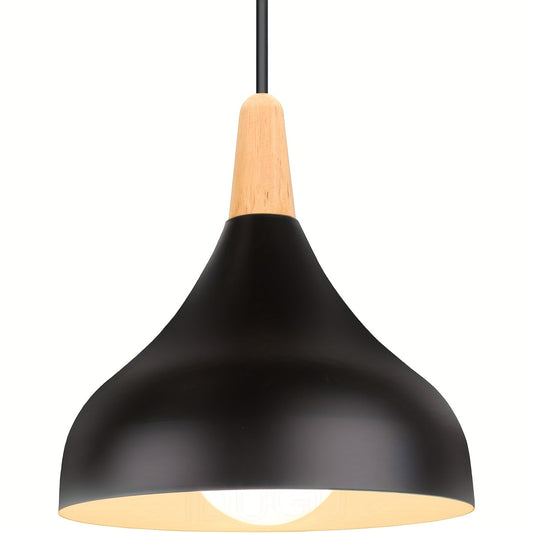 Modern Teardrop Metal & Wood Pendant Light – Scandinavian Hanging Lamp with 100 cm Adjustable Cord in 9 Colors
