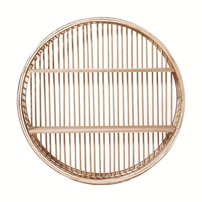 Handmade Round Bamboo Wall Shelf – Boho 2-Tier Floating Organizer for Plants, Books & Decor in Living Room & Bathroom