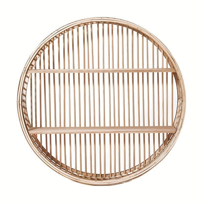 Handmade Round Bamboo Wall Shelf – Boho 2-Tier Floating Organizer for Plants, Books & Decor in Living Room & Bathroom
