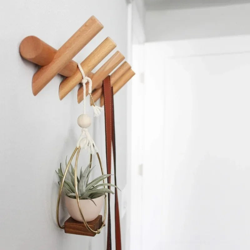 Maeve Solid Oak Wall Rack – Scandinavian Wooden Wall Shelf with Hooks, Entryway & Bathroom Organizer