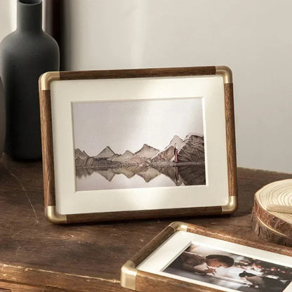 Brooks Wood & Brass Tabletop Photo Frame – Vintage Picture Frame in Teak or Walnut, 4x6, 5x7, 8x10
