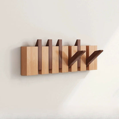 Foldable Piano Key Wooden Wall Hooks – Solid Wood 6-Hook Coat Rack, Space-Saving Entryway Hanger in Natural or Walnut